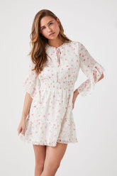 Forever 21 Women's Floral Print Chiffon Mini Spring/Summer Dress Ivory/Multi