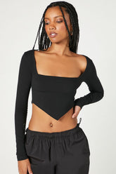 Forever 21 Women's Cropped V-Hem Top Black