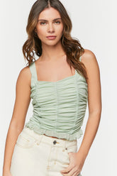 Forever 21 Women's Ruched Ruffle-Trim Tank Top Mint