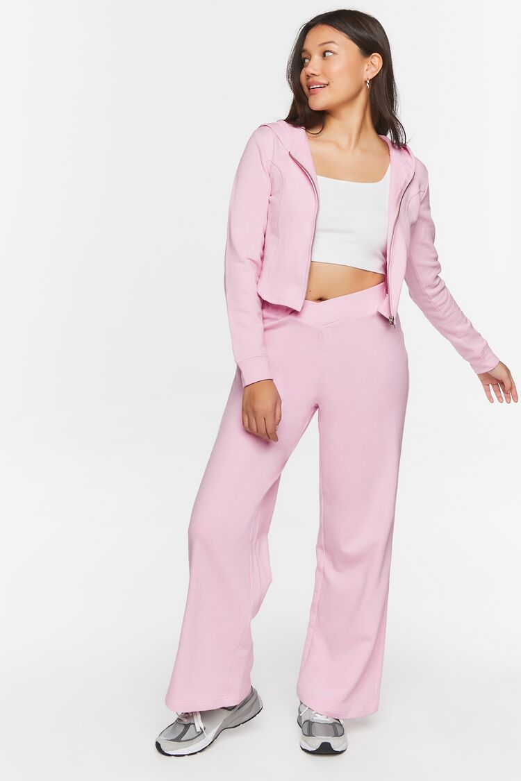 Forever 21 Women's French Terry Crossover Pants Pink