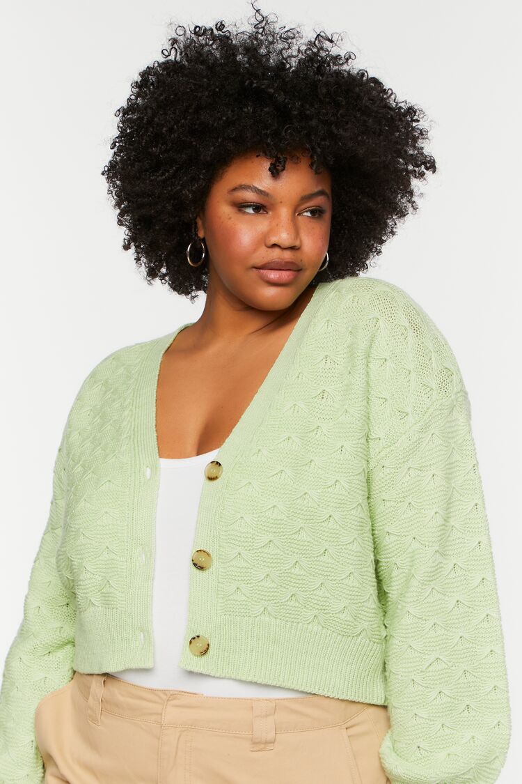 Forever 21 Knit Plus Women's Textured Cardigan Sweater Pistachio