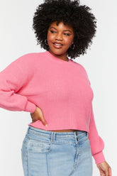 Forever 21 Plus Women's Purl Knit Cropped Sweater Peony