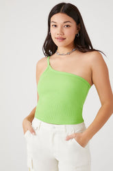 Forever 21 Women's Ribbed Knit One-Shoulder Cami Bright Green