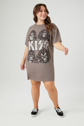 Forever 21 Plus Women's Kiss Graphic T-Shirt Dress Grey/Multi