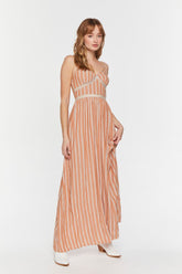 Forever 21 Women's Striped Cutout Maxi Long Dress Rust/Multi