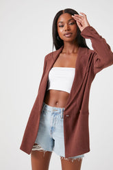 Forever 21 Women's Double-Breasted Notched Blazer Almond