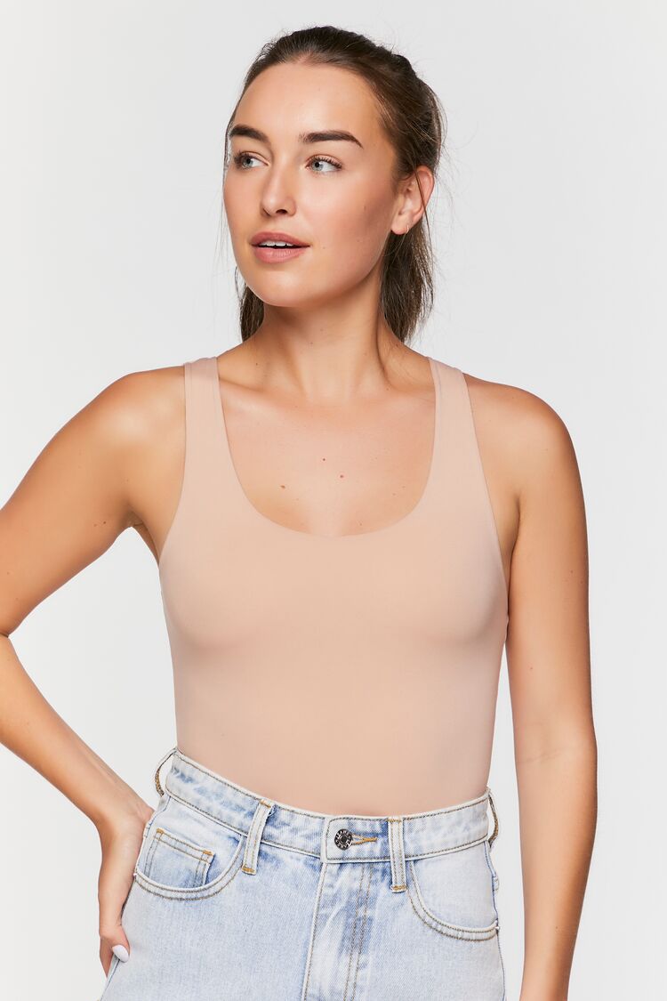 Forever 21 Women's Scoop-Neck Sleeveless Bodysuit Almond