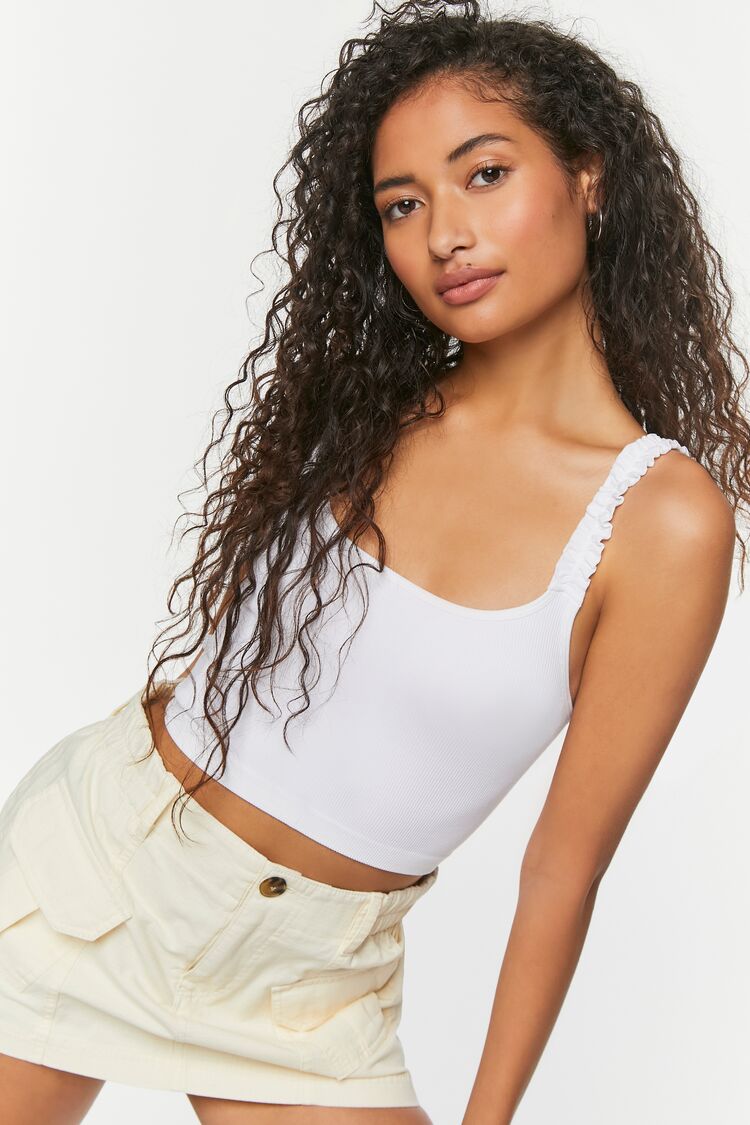 Forever 21 Women's Seamless Ruffled Cropped Tank Top White