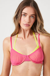 Forever 21 Women's Dual Mesh Underwire Bra Hibiscus/Green