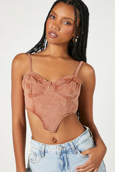 Forever 21 Women's Sweetheart Denim Corset Crop Top Praline