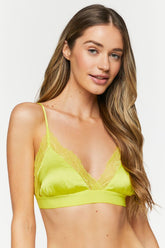 Forever 21 Women's Satin Eyelash Lace-Trim Bralette Acid Green