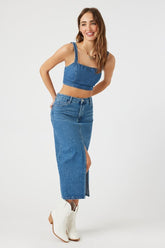 Forever 21 Women's Denim Slit Midi Skirt Medium Denim