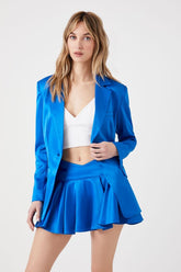 Forever 21 Women's Satin Notched Lapel Blazer Sapphire