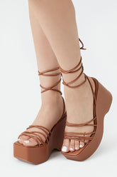 Forever 21 Women's Strappy Lace-Up Platform Wedges Tan