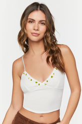 Forever 21 Women's Rose Applique Cropped Cami White