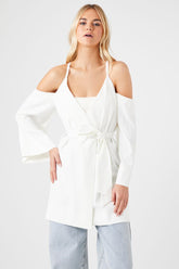 Forever 21 Women's Open-Shoulder Wrap Jacket Cream