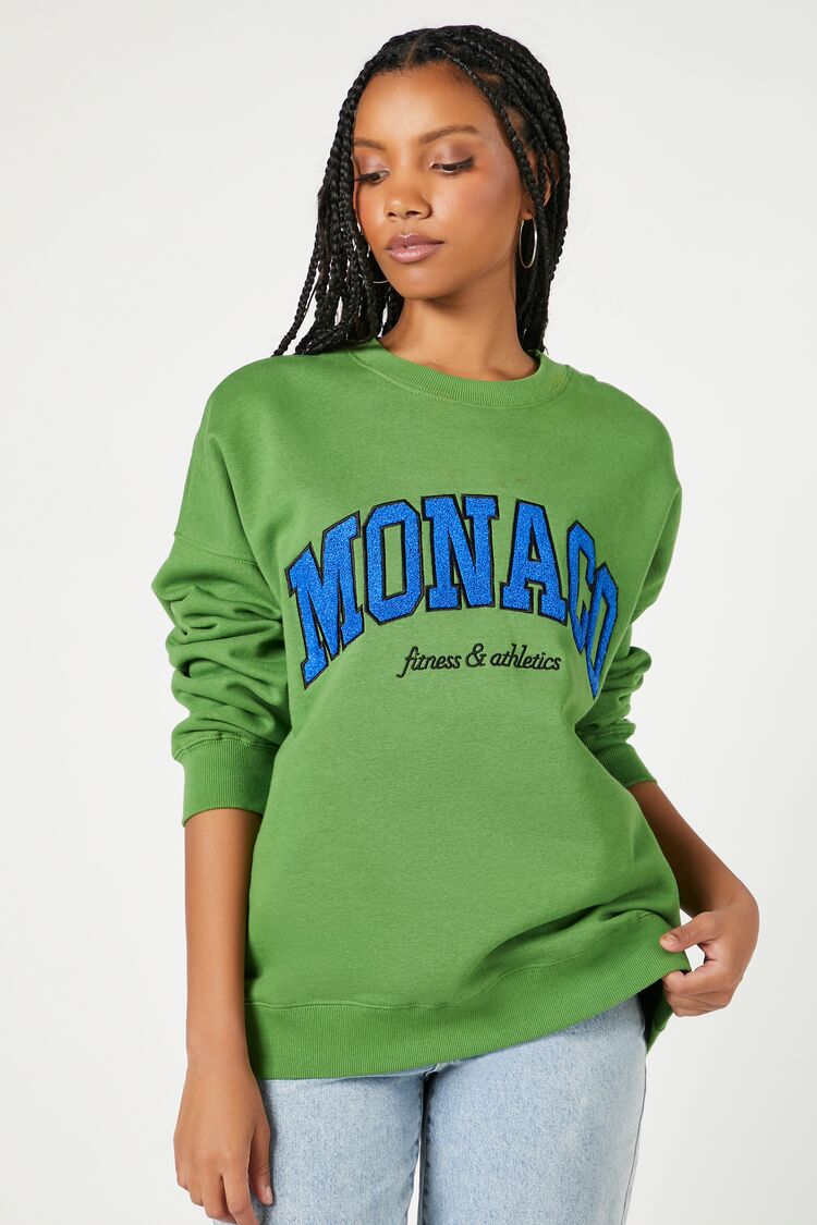 Forever 21 Women's Fleece Monaco Graphic Pullover Green/Multi