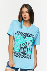 Forever 21 Women's MTV Graphic Crew T-Shirt Blue/Multi