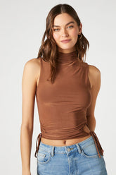 Forever 21 Women's Cutout Turtleneck Tank Top Brown