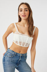 Forever 21 Women's Sheer Lace Corset Crop Top White