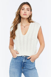 Forever 21 Women's Cable Knit Sleeveless Top Cream