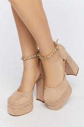 Forever 21 Women's Faux Gem Platform Heels Taupe