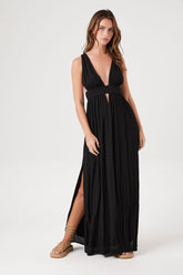 Forever 21 Women's Plunging Cutout Maxi Long Spring/Summer Dress Black