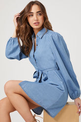 Forever 21 Women's Chambray Mini Shirt Dress Medium Denim