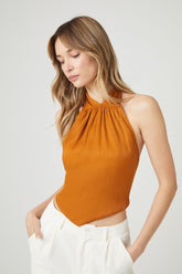 Forever 21 Women's Cropped V-Hem Halter Top Clay