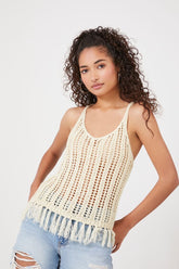 Forever 21 Women's Crochet Tassel Fringe Top Cream