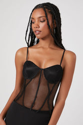 Forever 21 Women's Sheer Fishnet Bustier Top Black