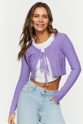 Forever 21 Knit Women's Tie-Front Cropped Cardigan Sweater Lavender