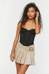 Forever 21 Women's Belted Pleated Mini Skirt Taupe