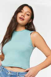 Forever 21 Women's Sleeveless Sweater-Knit Top Celadon