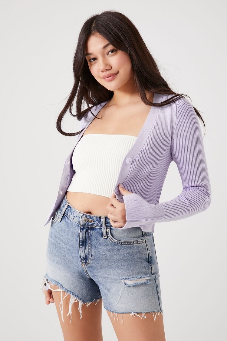 Forever 21 Knit Women's Cropped Cardigan Sweater Lavender