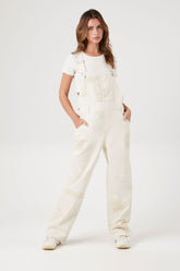 Forever 21 Women's Lace Twill Straight-Leg Overalls Vanilla