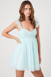 Forever 21 Women's Butterfly-Sleeve Babydoll Spring/Summer Dress Powder Blue