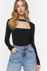 Forever 21 Women's Cutout Long-Sleeve Sweater-Knit Top Black