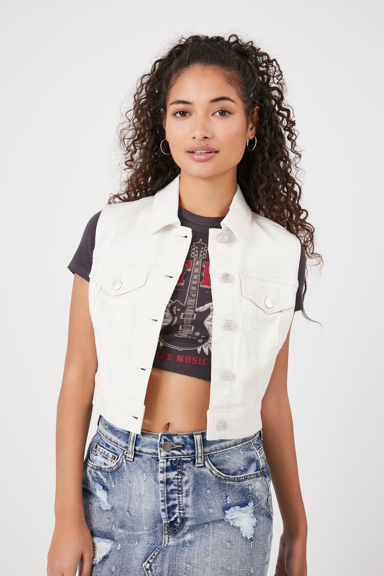 Forever 21 Women's Cropped Denim Vest Vanilla