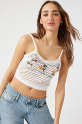 Forever 21 Women's Floral Embroidered Crochet Cropped Cami White/Multi