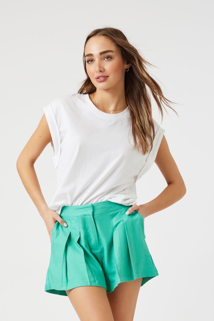 Forever 21 Women's Linen-Blend Pleated Trouser Shorts Latigo Bay