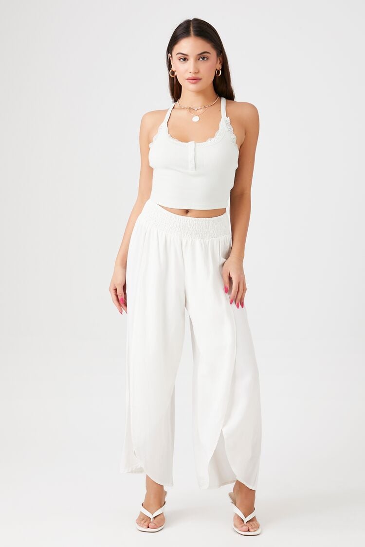 Forever 21 Women's Tulip-Hem Wide-Leg Pants Vanilla