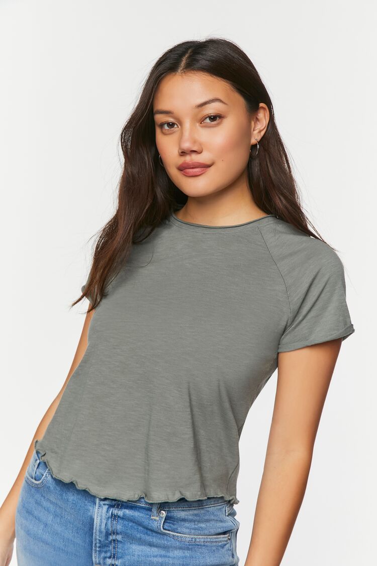 Forever 21 Women's Lettuce-Edge Short-Sleeve T-Shirt Tea