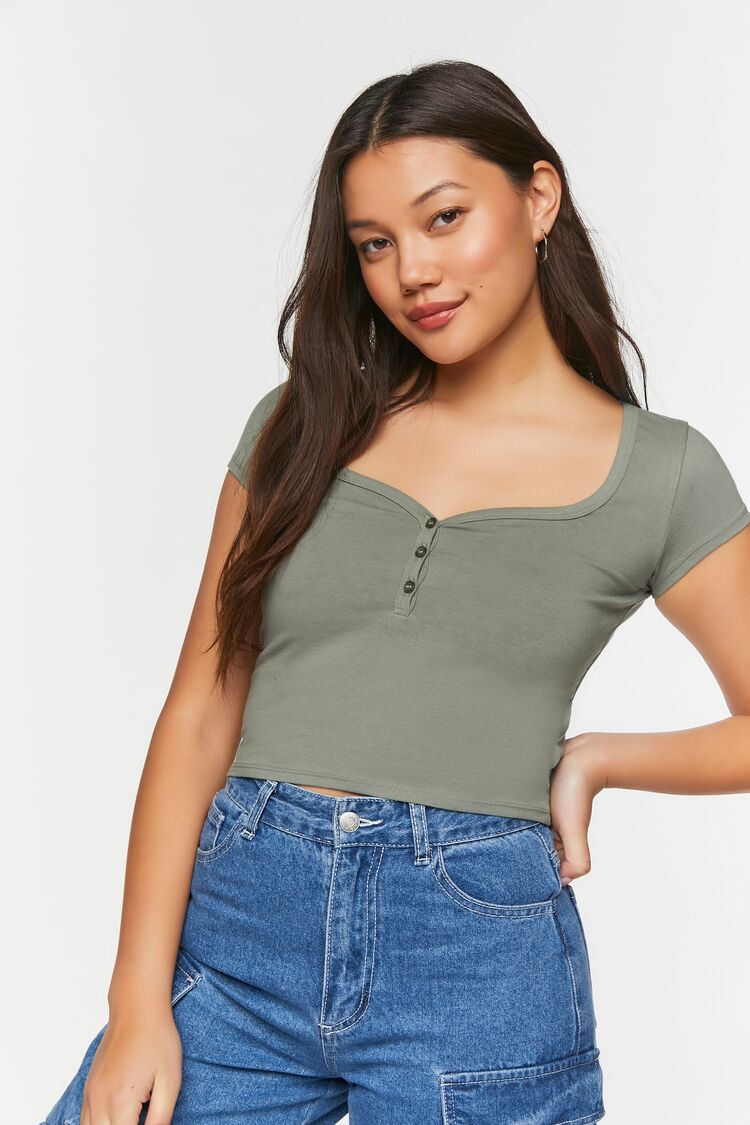 Forever 21 Women's Sweetheart Short-Sleeve Top Tea