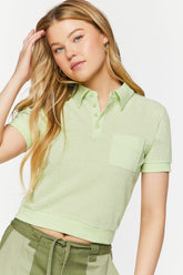 Forever 21 Women's Mesh Netted Cropped Polo Shirt Melon