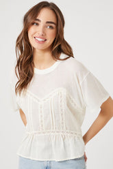 Forever 21 Women's Lace-Trim Bustier T-Shirt Vanilla