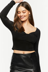 Forever 21 Women's Twisted Sweetheart Long-Sleeve Top Black