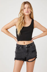 Forever 21 Women's Distressed Denim Hot Shorts Washed Black