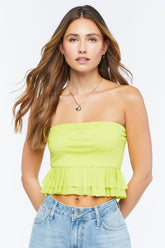 Forever 21 Women's Mesh Ruffled Cropped Tube Top Acid Green