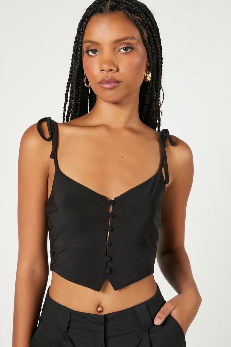 Forever 21 Women's Cropped Tie-Strap Cami Black